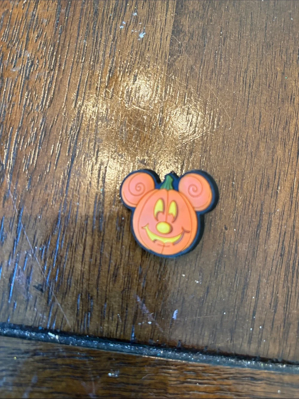 Disney Orange Pumpkin Mickey Magic Bandit Charm with Green Stem and Yellow Face